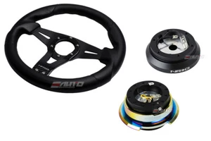 NRG 320mm Sniper Leather Steering Wheel Black St CF S 100H Hub 2.8 BKMC Release - Picture 1 of 5