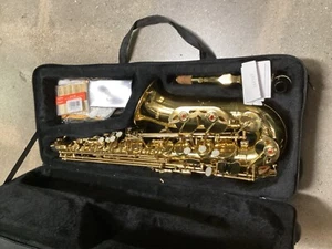 Mendini by Cecilio MASL92DPB Gold Lacquer E Flat Alto Saxophone w/ Bag 10 Piece - Picture 1 of 14