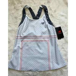 BALANCE Printed Tournament Racerback Grey White Red Tennis Tank Top Women small - Picture 1 of 10