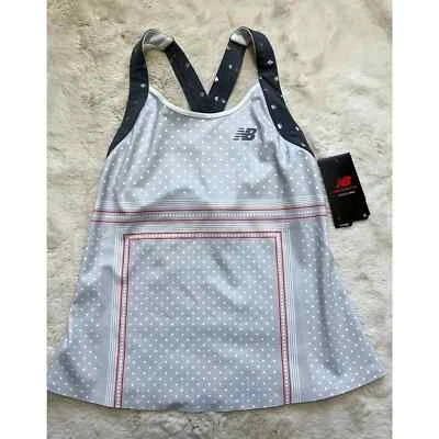NEW BALANCE Printed Tournament Racerback Grey White Tennis Tank Top  Women Small - Image 1 of 4