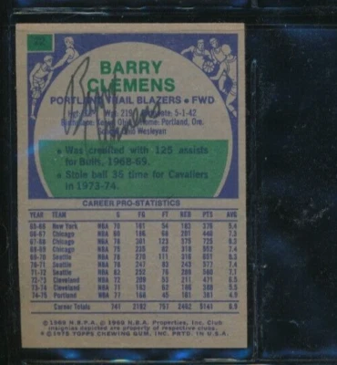 1975 Topps #22 Barry Clemens Portland TrailBlazers Signed Autograph (CV83) SWSW6 - Image 1 of 2
