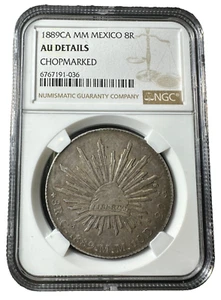 8 Reales 1889 Cihuahua Mexico CA MM Chopmarked Silver Cap and Ray - Picture 1 of 5