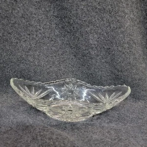 vintage Oblong Crystal trincket Candy cut Glass scalloped edge Dish - Picture 1 of 10