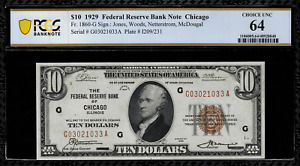 1929 $10 Federal Reserve Bank Note - Chicago - FR.1860-G - Graded PCGS 64