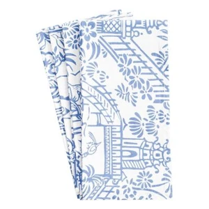 Juego de 4 servilletas de algodón indio impresas a mano azul y blanco Pagoda Toile 50 cm - Imagen 1 de 2