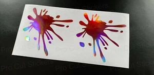 Paint Splat x2 Pink Rose Gold Neo Hologram Chrome Car Wall Art Window Stickers - Picture 1 of 4