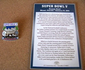 SB Super Bowl 5 v Colts vs Cowboys Willabee & Ward pin w/ card NFL W&W c42141 - Picture 1 of 13