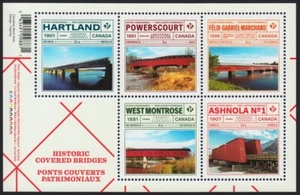 COVERED BRIDGES = Souvenir Sheet of 5 stamps = Canada 2019 MNH - Picture 1 of 1