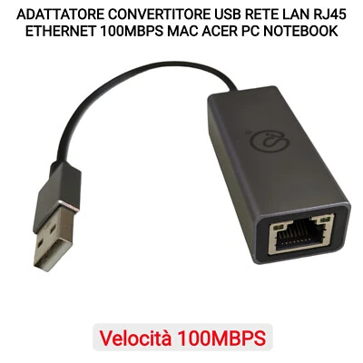 ADATTATORE CONVERTITORE USB RETE LAN RJ45 ETHERNET 100MBPS MAC ACER PC NOTEBOOK - Immagine 1 di 4