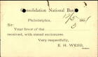 1891 Curwensville Pennsylvanie (PA) carte postale consolidation Banque Nationale E.H.Web