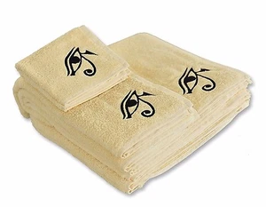 Eastern Touch 600 GSM Egyptian Cotton 6- Piece Towel Set, Ivory Eye of Horus - Picture 1 of 4