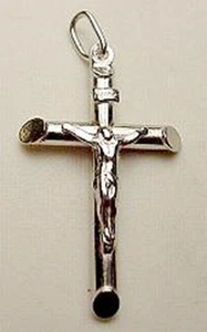 New 14kt White Gold 1 1/4" Tube Crucifix - Picture 1 of 2