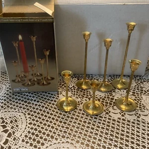 Set of 7 Graduated Tapered Solid Brass Candle Holders Hosley Home Decor Vintage - Picture 1 of 3