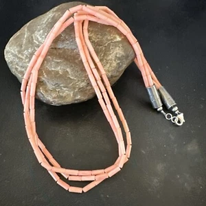 Collar de 3 hilos de plata esterlina coral rosa nativo americano 21" 17817 - Imagen 1 de 13