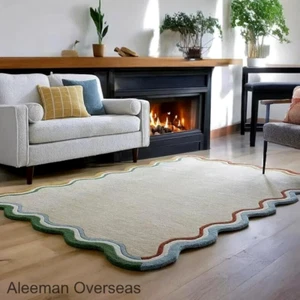 Unregelmäßig Modern Handgetuftet 100% Wolle Kuschelig Warm Vorleger Für Zuhause Wohnzimmer - Bild 1 von 6