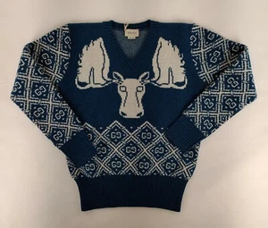 Gucci Boys Blue Wool Moose V-neck Pullover Sweater 12 Women XS to S 590261 4054 - Picture 1 of 5