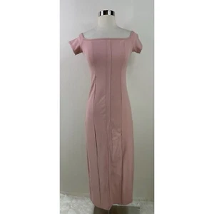 Zara Square Neck Cap Sleeve Stretch Sheath Midi Dress Size S - Picture 1 of 14