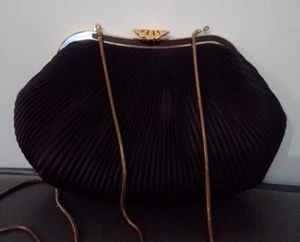 Black OLGA BERG Pleated Evening Clutch Purse Shoulder Bag w/chain - Picture 1 of 6
