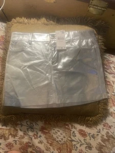 MNG Damen Metallic Vegan Leder 2 Taschen Knopfverschluss Minirock Silber Größe M - Bild 1 von 3