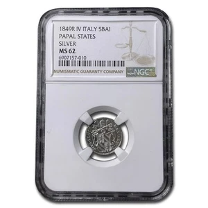 1849-R Papal States Silver 5 Baiocchi MS-62 NGC - Picture 1 of 3