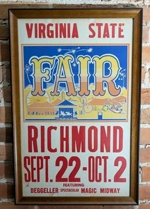 Vintage Virginia State Fair Carnival Richmond Pappe Poster gerahmt UV-geschützt - Bild 1 von 11
