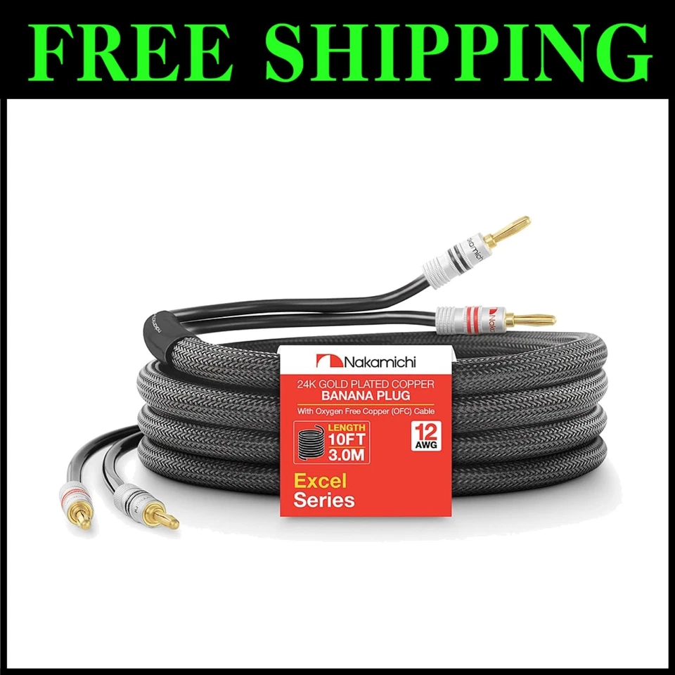 Premium 12AWG Speaker Cable with Banana Plugs - 10ft Professional Audio Solution - Image 1 of 4