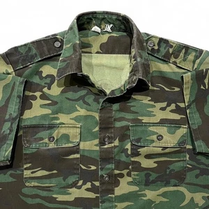 Vintage mimetico bottoni uomo XL verde cotone tela manica corta utility caccia - Foto 1 di 5