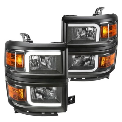 Black Fits 2014-2015 Chevy Silverado 1500 Pickup Led Tube Headlights Lamps Lh+Rh - Image 1 of 4