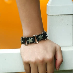 Punk Vintage Belt Buckle Bracelet Star Cuff Wristband Hip Hop Leather Bracelet - Picture 1 of 7