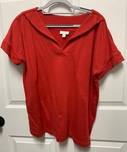 J Jill top size M pomegranate red short sleeve sweatshirt V-neck shawl collar EC - Picture 1 of 8