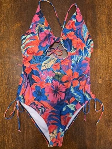 Tropischer Badeanzug mit Schlüsselloch-Trägern Damengröße 6 rosa rot süß Urlaub frech - Bild 1 von 5