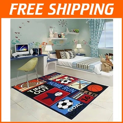Kids Sport Rug Soccer Baseball Football Basketball 51x75 - Image 1 of 4