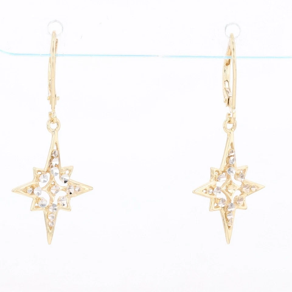 Par de aretes colgantes/gotas estrella del norte corte diamante de 1 3/8" oro multitono de 14 k Foto 1 de 1