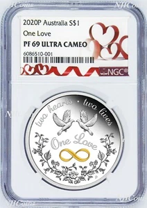 2020 One Love 1oz .9999 Silber 1 $ Proof Münze NGC PF69 UC Tuvalu HERZ LABEL - Bild 1 von 6