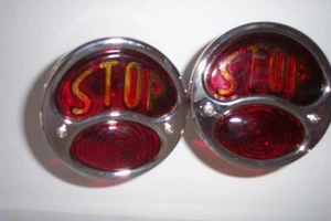 1928-31 Model A right and left tail lights, stainless housing & glass STOP lens. - Bild 1 von 1