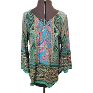 Anthropologie Olive Hill Tunic Blouse Green Split Sleeve Shirt Womens Size L - Picture 1 of 11