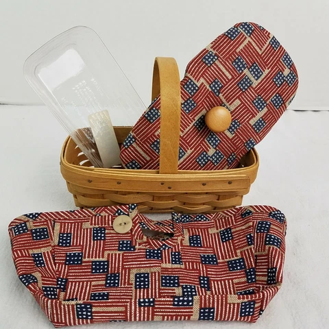 Longaberger 2004 Thank You Basket Set Old Glory Lid & Liner+Protector AMERICANA Cover