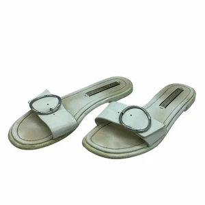 Zara Trafaluc Flats Sandals Women 6 EU 37 White Silver Buckle Glam Chic Elevated - Picture 1 of 7