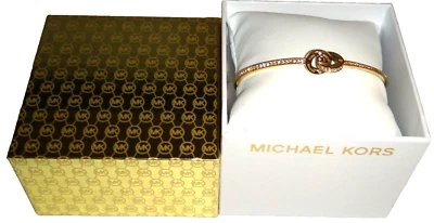 MICHAEL KORS Yellow Gold S/ Steel Bangle Bracelet Crystals Pave MKJ7368710 + BOX - Image 1 of 4