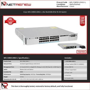 Cisco WS-C3850-24XU-L Catalyst 3850 24 100Mbps/1/2.5/5/10 Gbps UPoE Switch - Picture 1 of 1