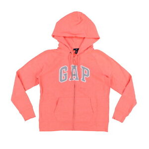 Gap Womens Hoodie Full Zip Up Jacket Fleece Lined Arch Logo Hooded Sweatshirt
