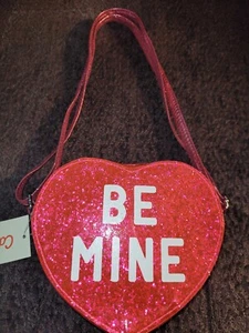 Girl's Be Mine Valentines Day Glittery Pink Heart Crossbody Purse Bag Cat & Jack - Picture 1 of 8