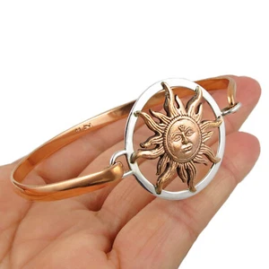 Mixed Metals Bracelet 925 Silver and Copper Boho Sun Face Cuff for Women - Picture 1 of 5