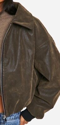 Petite Vintage Look Faux Leather Bomber Jacket - Image 1 of 3