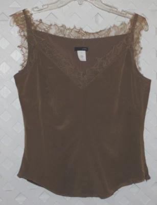 J CREW Taupe Brown Sleeveless 100% Silk Lace Trim Blouse Tank Top Size 10 - Image 1 of 4