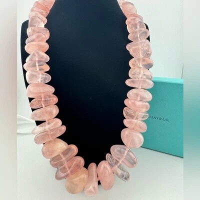 RARE Vtg. Tiffany & Co. Graduated Freeform Rondelle Rose Quartz Bead Necklace - Image 1 of 4