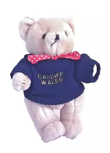Maglione Cardiff Wales Orsacchiotto 9" Articolato Blu Sciarpa Rossa Peluche Regno Unito - Foto 1 di 6