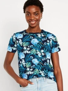 OLD NAVY EveryWear CrewNeck Cotton Short Sleeve T-Shirt-Navy Floral-Size M TALL - Picture 1 of 7