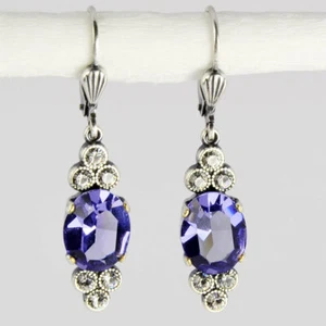 Grevenkämper Ohrringe Swarovski Kristall Silber Oval Vintage lila Tanzanite - Bild 1 von 1