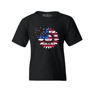American Flag Sunflower Flower Star Youth's T-Shirt Patriotic Shirts - Picture 1 of 3